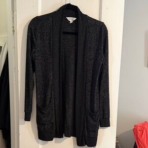 Market & Spruce Black Metallic Open Cardigan